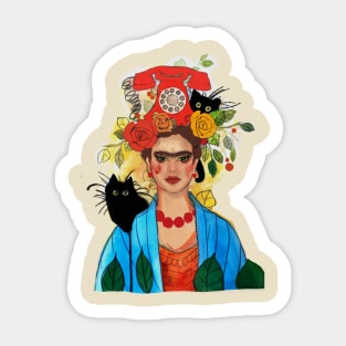 Frida and black cats Sticker